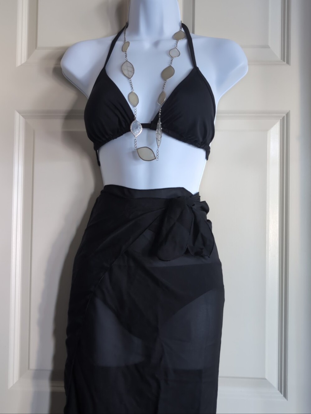 Vintage 90s black sheer mesh sarong beach wrap maxi skirt with tie
